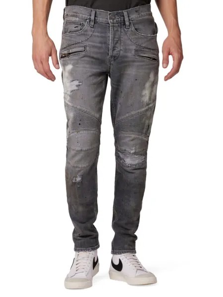 Рваные байкерские джинсы скинни The Blinder V2 Hudson, серый