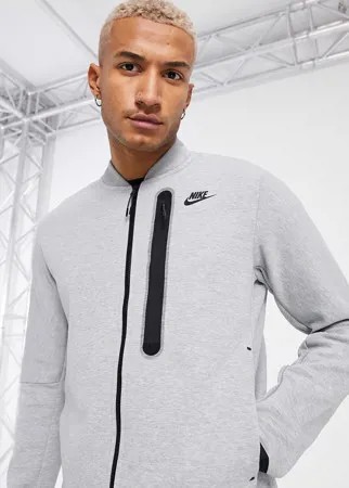 Серый трикотажный бомбер на молнии Nike Tech Fleece