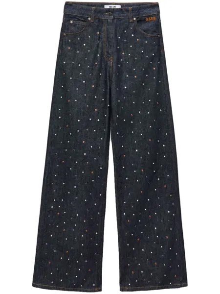 MSGM джинсы широкого кроя со стразами, синий
