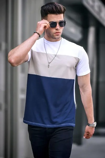 Мужская белая футболка Madmext с цветными блоками 5826 MADMEXT