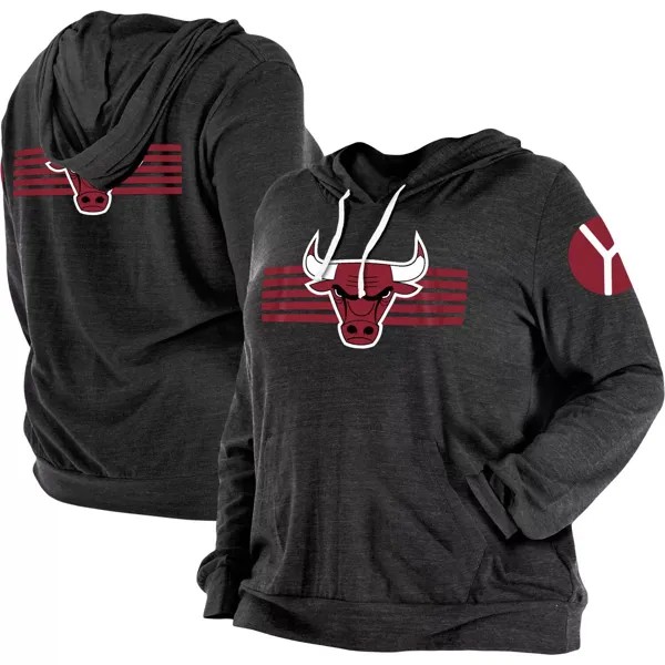 Женская футболка New Era Black Chicago Bulls большого размера 2022/23 City Edition Bi-Blend с длинными рукавами и капюшоном New Era