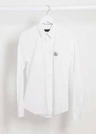 Рубашка с длинными рукавами и металлическим значком Love Moschino-Белый