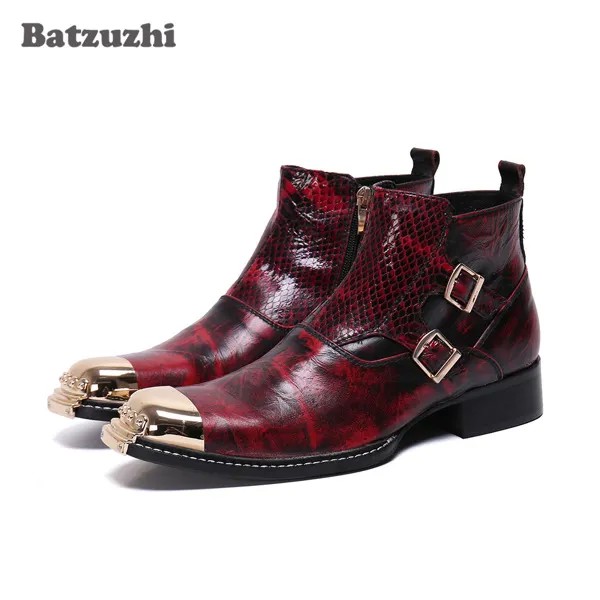 Ботинки мужские кожаные Batzuzhi, с металлическим носком и пряжкой на щиколотке