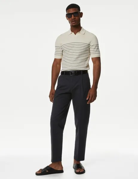Эластичные брюки чинос обычного кроя с одной складкой Marks & Spencer, темно-синий