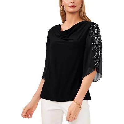 Женская черная блузка-рубашка из крепа MSK с бисером Top Petites PL BHFO 0943