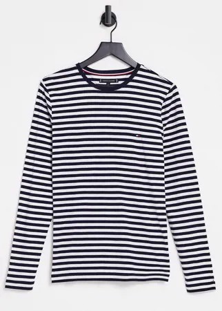Узкий лонгслив в черно-белую полоску с логотипом-флагом Tommy Hilfiger-Черный цвет
