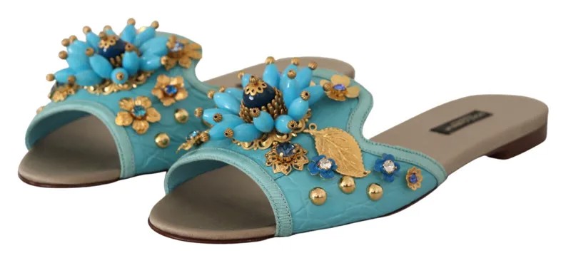 DOLCE - GABBANA Shoes Сандалии из экзотической кожи с синими кристаллами EU37.5 / US7 Рекомендуемая розничная цена 1500 долларов США