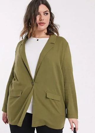 Пиджак из ткани с добавлением льна ASOS DESIGN Curve-Зеленый цвет