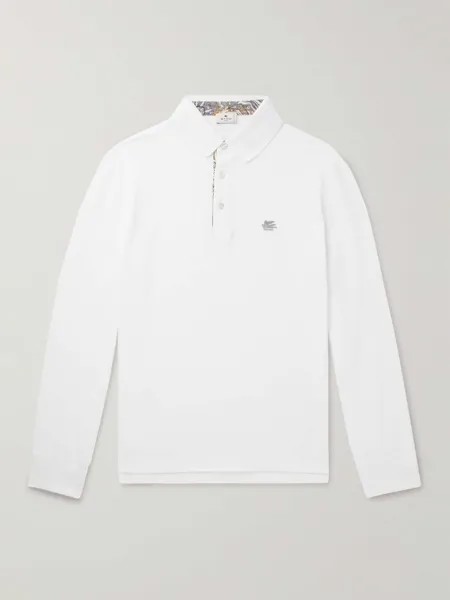 Рубашка поло из хлопка-пике с вышитым логотипом ETRO, белый