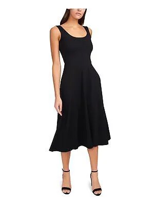 MSK Женское черное эластичное платье миди без рукавов с круглым вырезом + расклешенное платье L