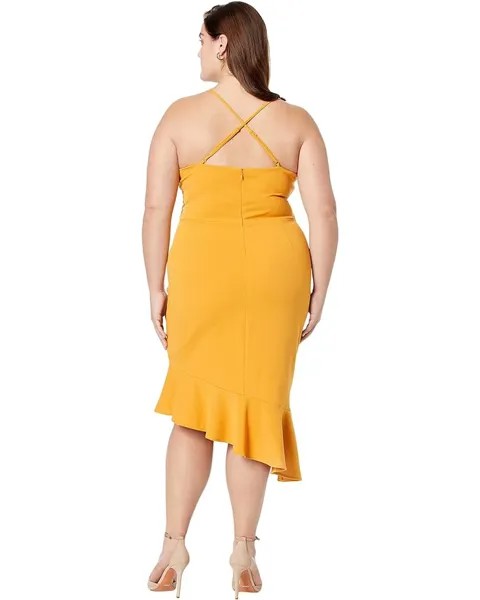 Платье Bebe Crossover Flounce Scuba Crepe Midi Dress, цвет Mustard