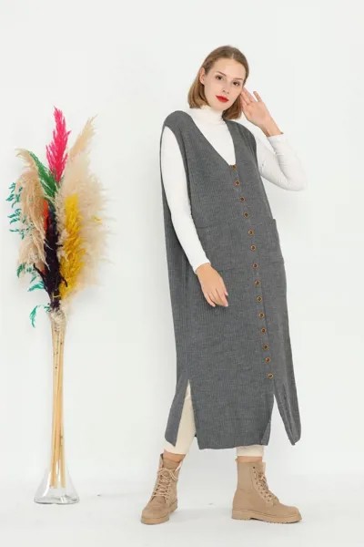 Женская трикотажная куртка Jile, длинная куртка и верхняя одежда антрацитового цвета спереди