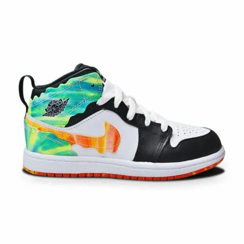 Детские кроссовки Nike Air Jordan 1 Mid SE Wavy (PS) — DJ6562 038 — черный, белый, оранжевый (команда)