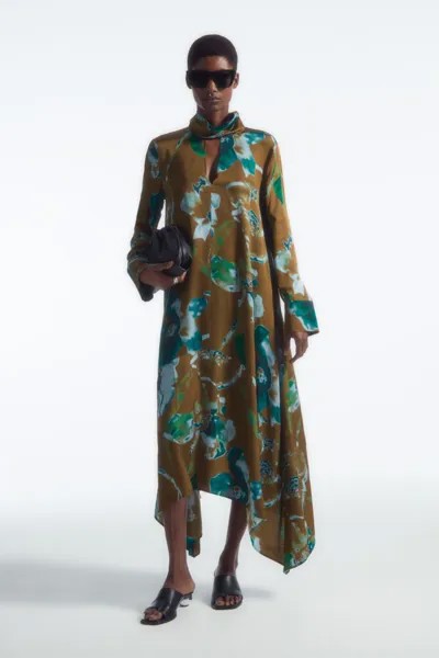 Асимметричное платье с черепаховым принтом Cos, коричневый