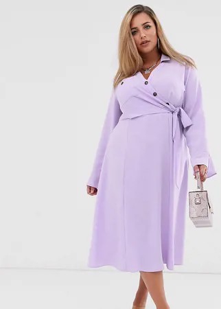 Платье-рубашка миди на пуговицах с запахом ASOS DESIGN Curve-Фиолетовый