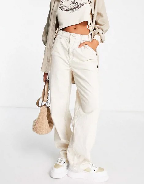 Светло-бежевые минималистичные брюки карго с контрастными строчками ASOS DESIGN-Белый