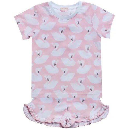 Детская пижама для девочки Diva Kids: футболка и шорты, 3-9лет, 98-128 см, набивка на розовом/ детский комплект одежды для девочки: футболка и шорты/ комплект одежды для сна