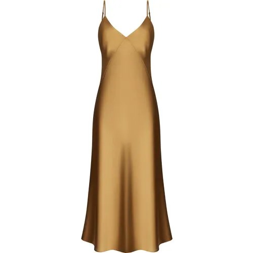 Платье-комбинация Latrika, в бельевом стиле, полуприлегающее, миди, размер L, золотой