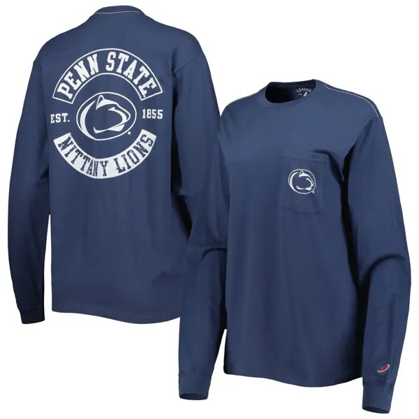 Женская лига студенческой одежды Темно-синяя футболка Penn State Nittany Lions с длинными рукавами и карманами большого размера
