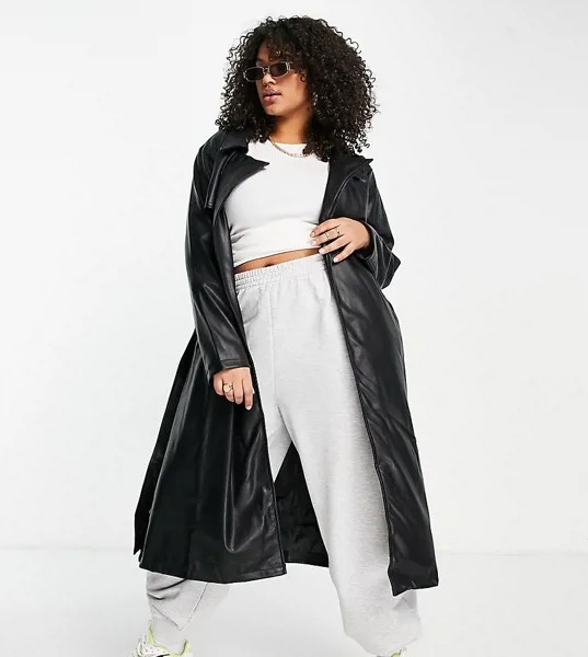 Тренчкот черного цвета из искусственной кожи Missguided Plus-Черный