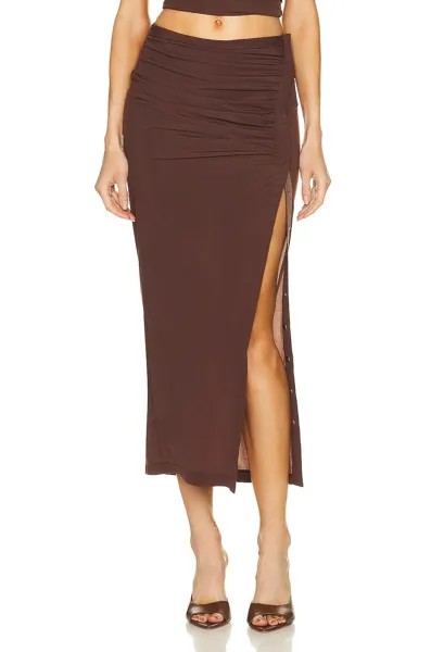 HELMUT LANG Шоколадно-коричневая юбка-миди с высоким разрезом и пуговицами, XL