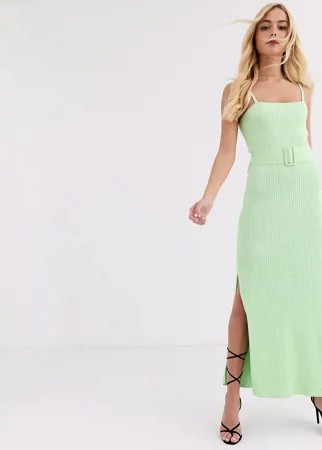Трикотажное платье лаймового цвета в рубчик с поясом Finders Keepers-Зеленый