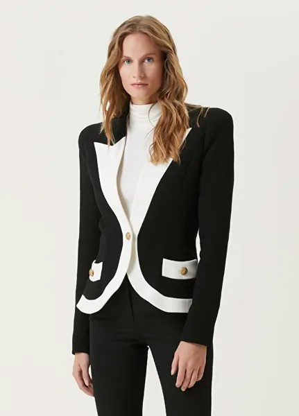 Черно-белый шерстяной пиджак с ласточкиным воротником Balmain