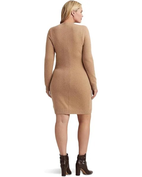 Платье LAUREN Ralph Lauren Plus Size Faux Leather Trim Wool Cashmere Dress, цвет Classic Camel