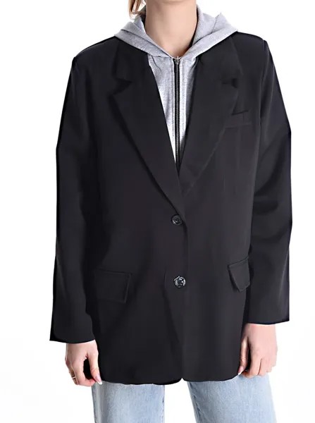 Пиджак на подкладке с капюшоном на пуговицах и молнии, черный
