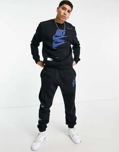 Черный флисовый свитшот с логотипом Nike Sport Essentials Multi Futura