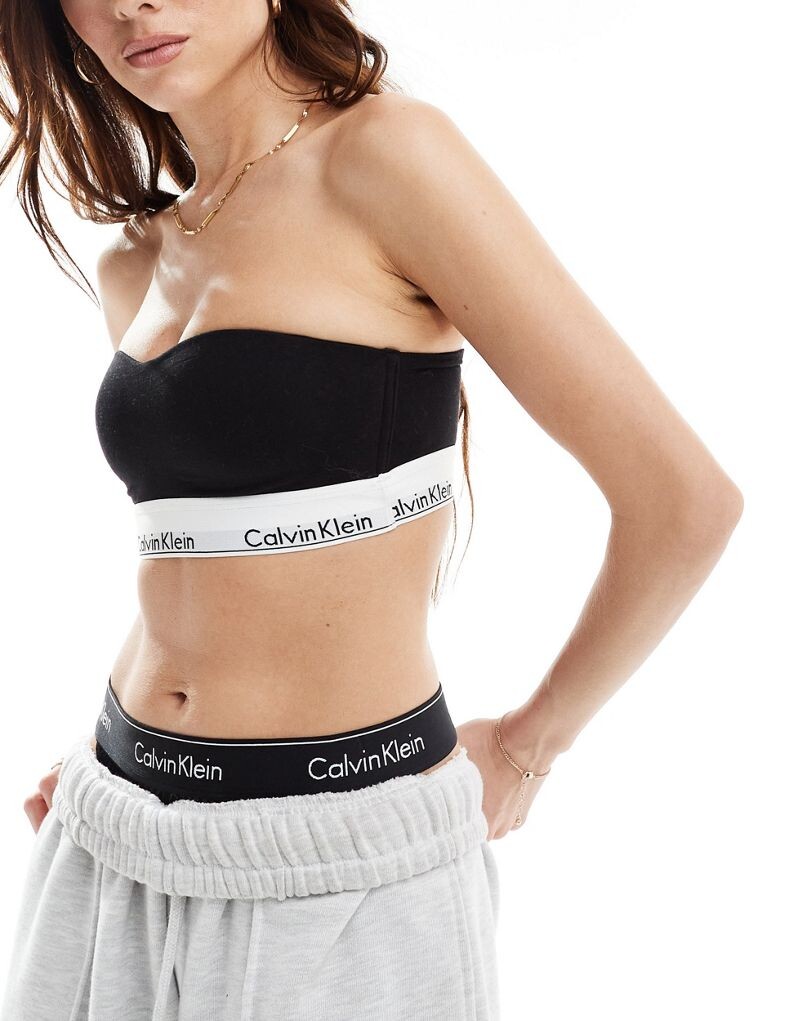 Calvin Klein - Modern Cotton Fashion - Черный топ-бандо на легкой подкладке