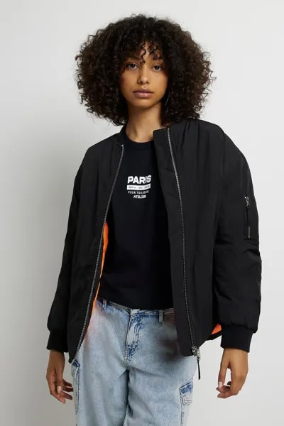 Бомбер с изогнутым подолом River Island, черный