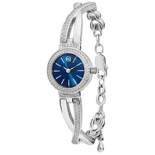 Наручные часы QWILL женские, кварцевые, корпус серебро, 925 проба, фианитсеребряный