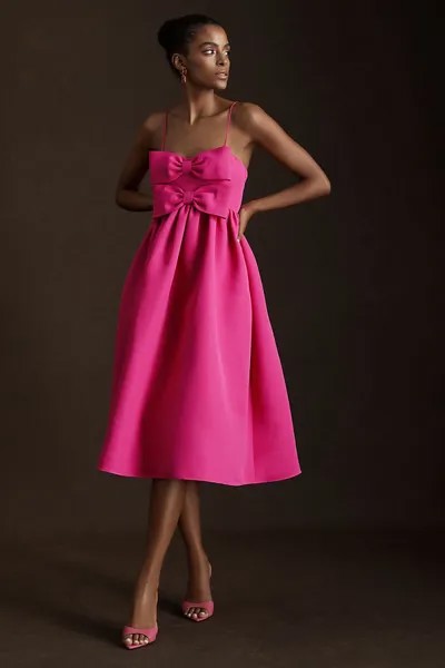 Платье миди из тафты со складками и двойным бантом Sachin & Babi Sloane, розовый