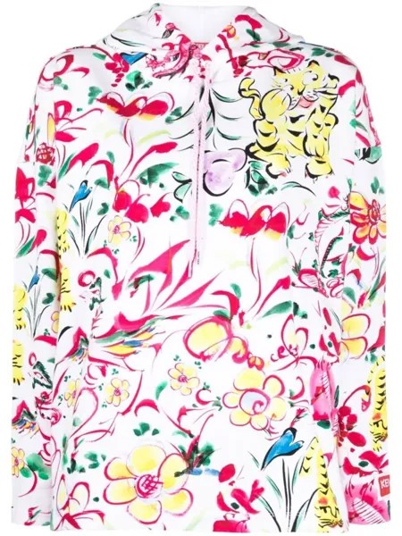 Kenzo худи с цветочным принтом и нашивкой-логотипом, белый