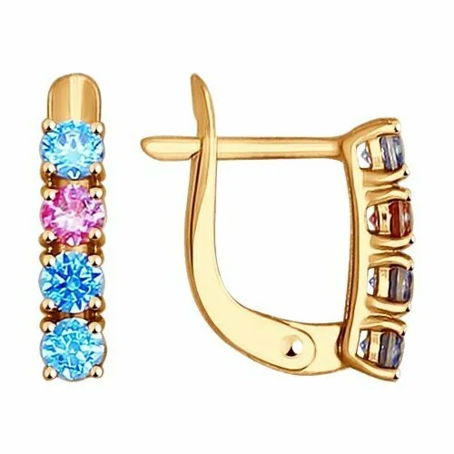 Серьги Яхонт, золото, 585 проба, фианит, розовый, голубой