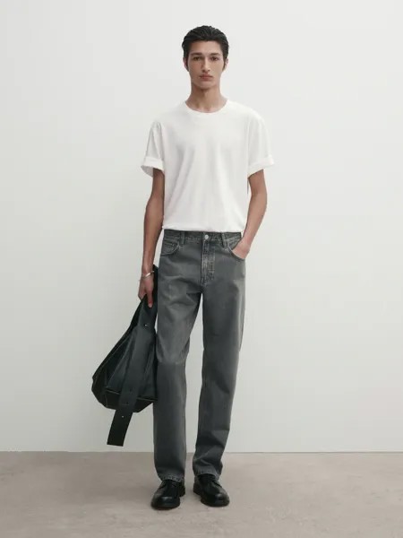 Джинсы свободного кроя средней длины с отбеленным эффектом Massimo Dutti, серый