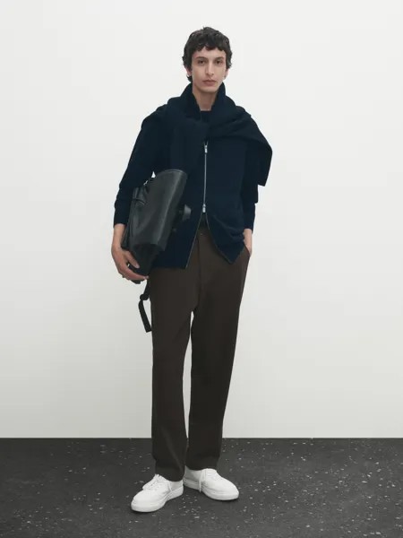 Кардиган на молнии из 100% кашемира Massimo Dutti, темно-синий