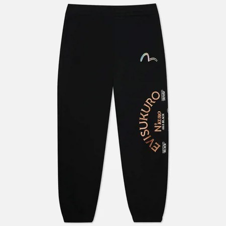 Мужские брюки Evisu Evisukuro Stretch Over Logo Great Waves Print, цвет чёрный, размер XL