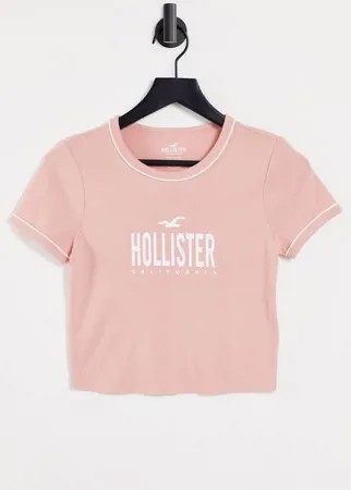 Розовая футболка с логотипом Hollister-Розовый цвет