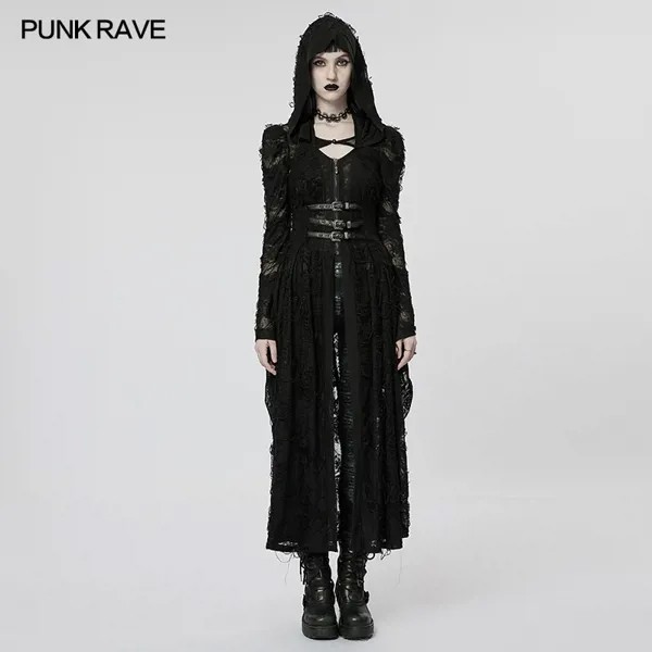 Женское вязаное пальто в стиле Панк RAVE, длинное платье из двух частей с узором в виде темной готической розы, загадочная Личная куртка