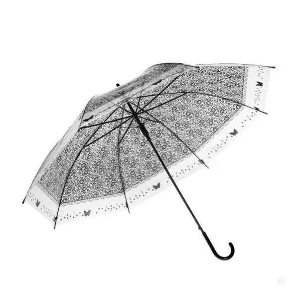 Зонт-трость женский полуавтоматический  Sima-land Кружево, белый; черный