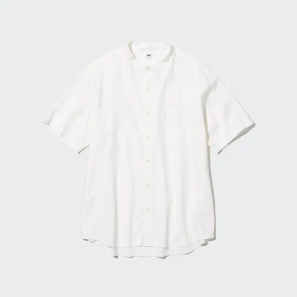 Рубашка UNIQLO из модального хлопка с воротником-стойкой, белый
