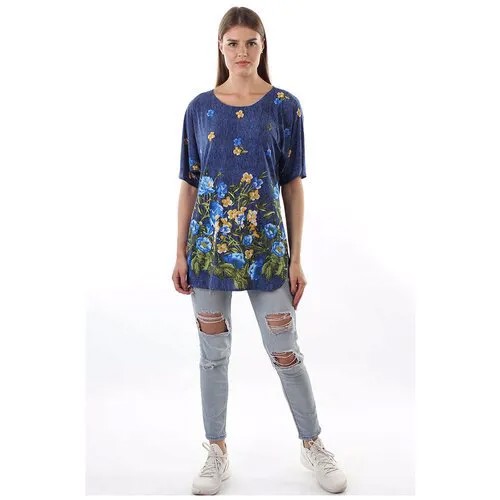 Блуза с цветами Bast (9570, синий, размер: 46)