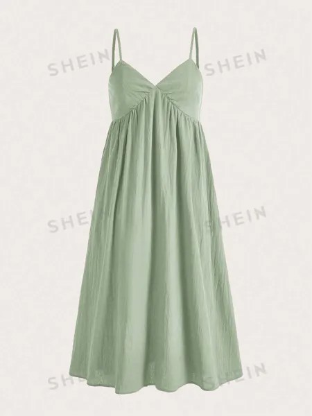 SHEIN EZwear Мятно-зеленое тканое платье макси на тонких бретелях в праздничном стиле, мятно-зеленый