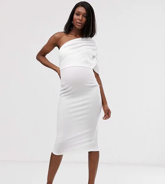 Платье миди на одно плечо со сборками ASOS DESIGN Maternity-Белый