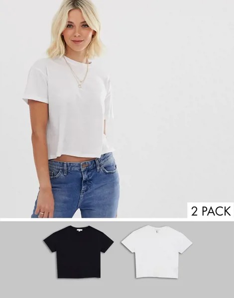 Набор из 2 укороченных футболок (черная/белая) из органического хлопка New Look-Мульти