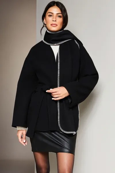 Пальто 2 в 1 с поясом и карманом Lipsy, черный