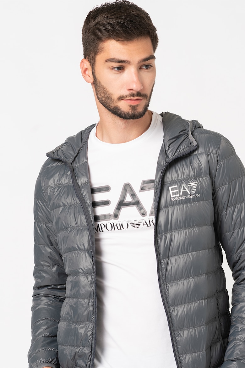 Легкая зимняя куртка с пухом и капюшоном Ea7, серый