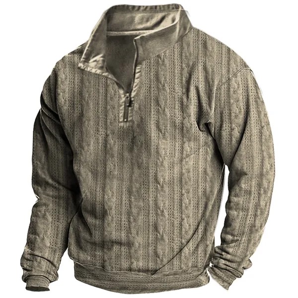Мужской винтажный вязаный свитер с воротником-стойкой в стиле пэчворк